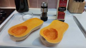 butternut squash cut in half and seeded
